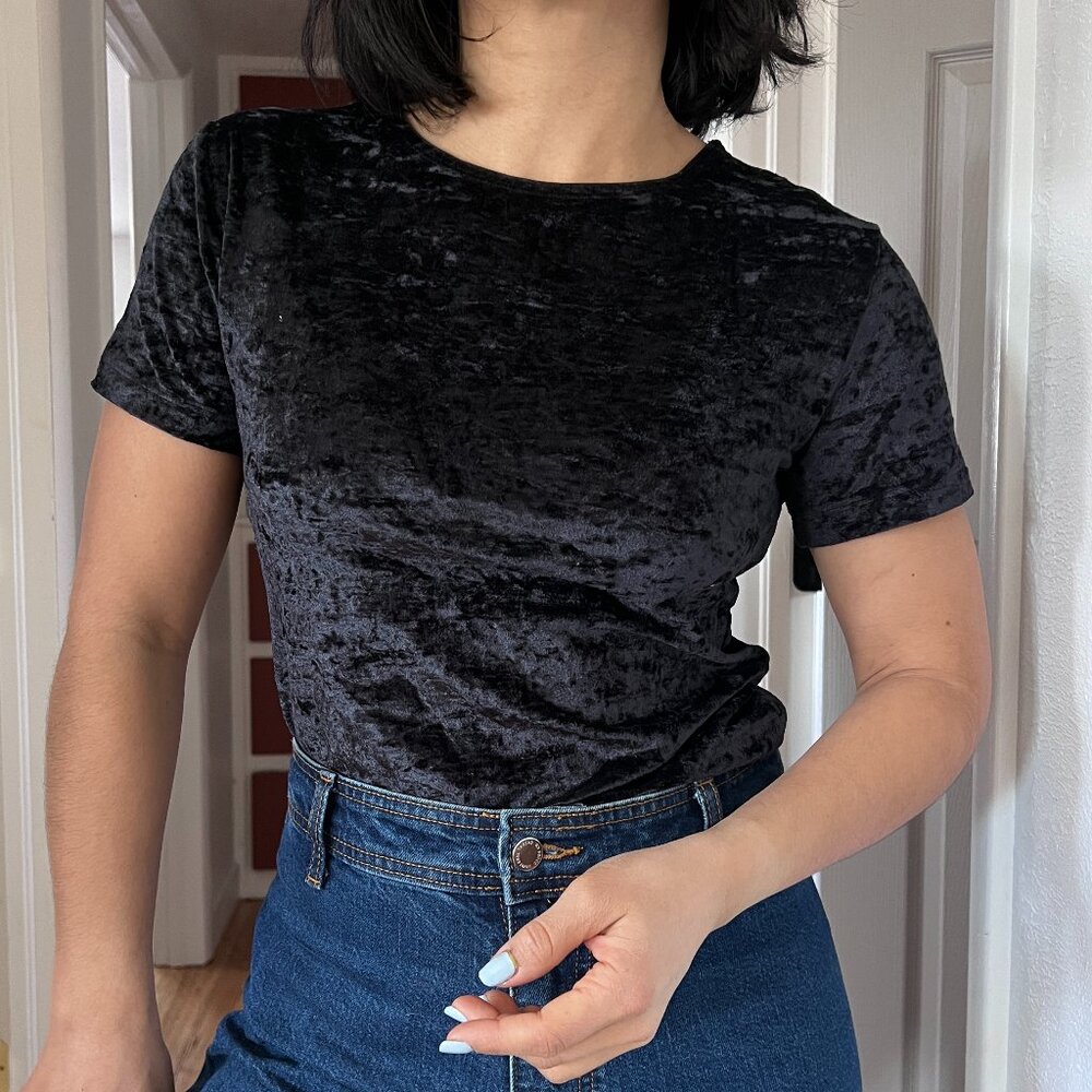 Vince short sleeve Easy Crushed Velvet Tee tshirt top grey blouse XS stretch